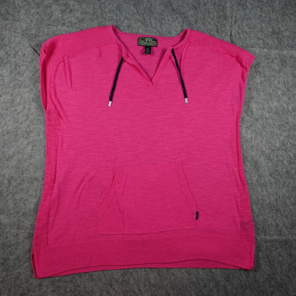 Ralph Lauren Active Top Women Extra‎ Large Pink Cotton Hoodie Vest Slub Knit
